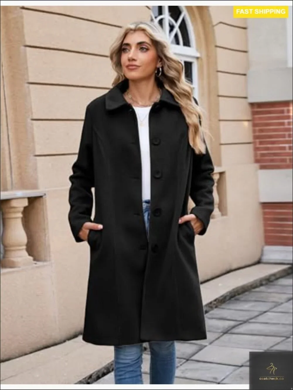 Faux Wool Single Breasted Long Trench Coat Dress Overcoat Winter Pockets
